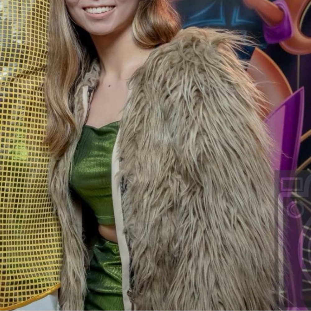 Fluffy Zara Fur Tan Brown Jacket in Womens Size X-Small